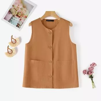 ZANZEA Женский повседневный летний жилет без рукавов с круглым вырезом 4XL жёлтый