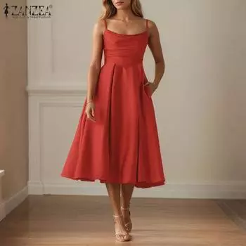 ZANZEA Women Casual Party-Ready Cowl Neck Slip Dress S