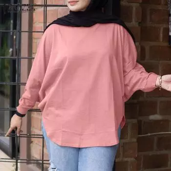 ZANZEA Women Casual Round Neck Batwing Long Sleeve Loose Blouse 3XL чёрный