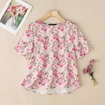 ZANZEA Women Casual Round Neck Half Sleeve Floral Print Blouses