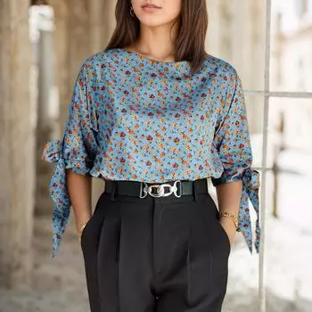 ZANZEA Women Casual Round Neck Lace Up Half Sleeve Loose Print Blouse S