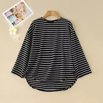 ZANZEA Women Casual Round Neck Long Sleeve Loose Stripe T-Shirts S