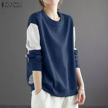 ZANZEA Women Casual Round Neck Long Sleeve Loose Sweatshirt S коричневый