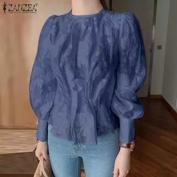 ZANZEA Women Casual Round Neck Long Sleeve Lace Blouses M белый