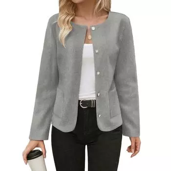 ZANZEA Women Casual Round Neck Loose Long Sleeve Cardigan Blouse S серый