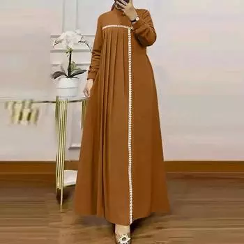 ZANZEA Women Casual Round Neck Loose Long Sleeve Retro Long Dress 3XL