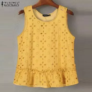 ZANZEA Женские повседневные майки с круглым вырезом и без рукавов M чёрный