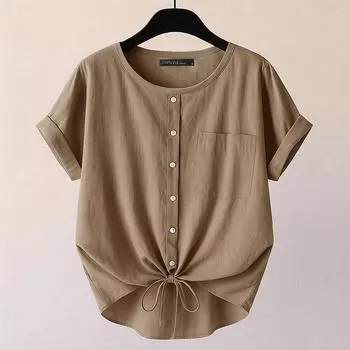 ZANZEA Women Casual Round Neck Summer Short Sleeve Solid Blouse S