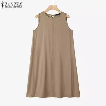 ZANZEA Women Casual Round Neck Summer Sleeveless Dress S белый