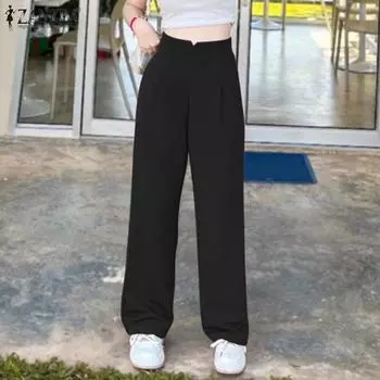 ZANZEA Women Casual Solid Color Loose Straight Trousers M коричневый