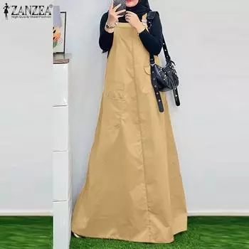 ZANZEA Women Casual Square Collar Loose Sleeveless Suspender Overalls Dress S