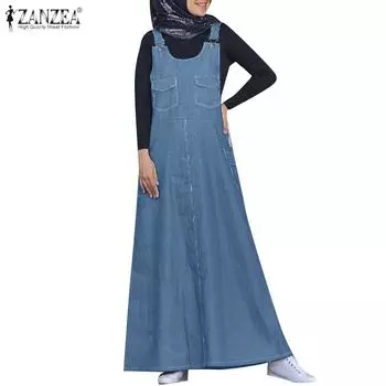 ZANZEA Women Casual Square Collar Straps Sleeveless Suspender Dress S чёрный