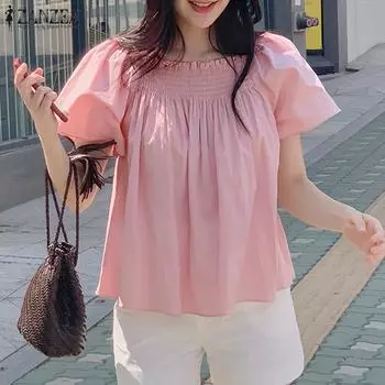 ZANZEA Женская повседневная летняя блузка с квадратным воротником и коротким рукавом XL белый