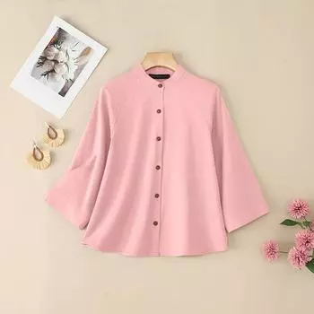 ZANZEA Women Casual Stand Collar Loose 3/4 Sleeve Cotton Blouse M розовый