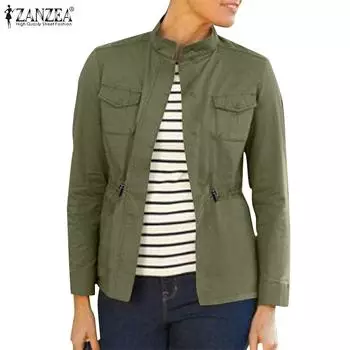 ZANZEA Women Casual Stand Collar Loose Long Sleeve Cardigan Blouse