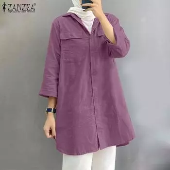 ZANZEA Women Casual Turm Down Collar Loose Long Sleeve Blouse 3XL фиолетовый