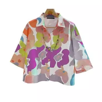 ZANZEA Women Casual Turn Down Collar 3/4 Sleeve Loose Floral Blouse 4XL