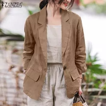 ZANZEA Women Casual Turn Down Collar 3/4 Sleeve Loose Cardigan Thin Outwear
