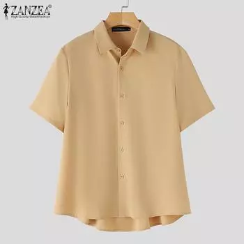 ZANZEA Women Casual Turn Down Collar Summer Loose Short Sleeve Blouse