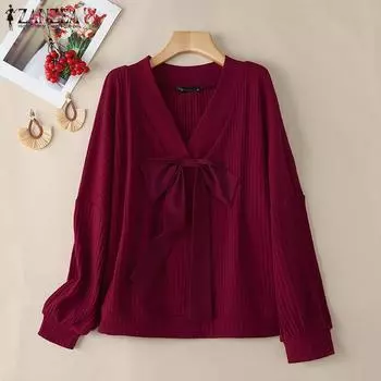 ZANZEA Женская повседневная блузка с V-образным вырезом и длинным рукавом на весну S чёрный