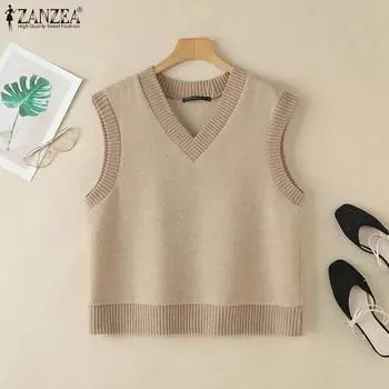 ZANZEA Women Casual V-Neck Loose Sleeveless Vest Tops S чёрный