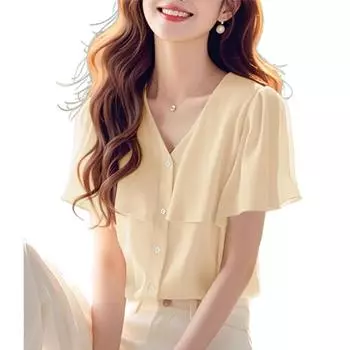 ZANZEA Women Casual V-Neck Loose Summer Short Sleeve Blouse S абрикосовый