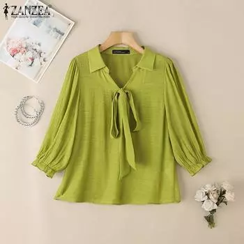 ZANZEA Women Casual V-Neck Loose Summer Short Sleeve Blouse S зелёный
