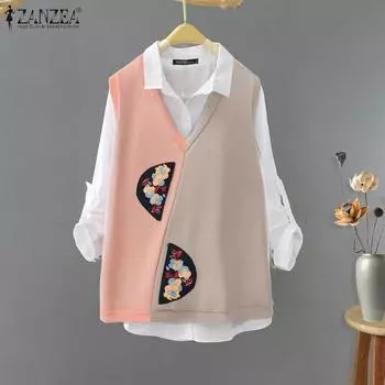 ZANZEA Женские повседневные жилеты без рукавов с V-образным вырезом и контрастным принтом S жёлтый