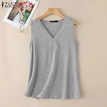 ZANZEA Women Casual V-Neck Sleeveless Tank Tops S чёрный
