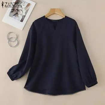 ZANZEA Women Casual V-Neck Solid Color Loose Long Sleeve Blouse 2XL белый