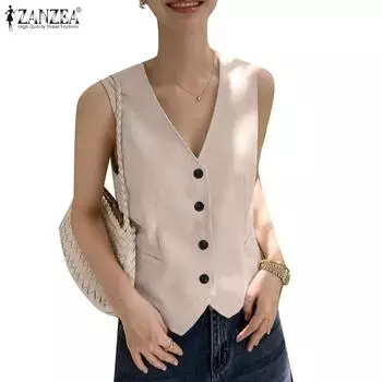 ZANZEA Женский повседневный летний жилет без рукавов с V-образным вырезом M темно-синий