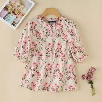 ZANZEA Women Daily Casual O-Neck 3/4 Sleeves Floral Printed Blouse S розовый
