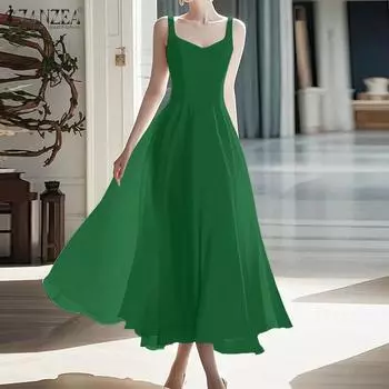 ZANZEA Women Elegant Summer Casual One-piece Sleeveless Long Dress M белый