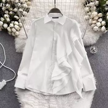 ZANZEA Женская мода многослойные рубашки с длинным рукавом и оборками, однотонные рубашки XL белый