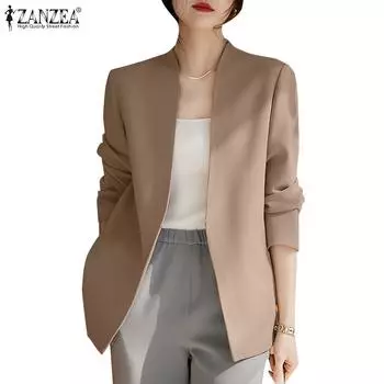 ZANZEA Women Fashion V-Neck Long Sleeve Button Cardigan Blazer Thin S темно-синий