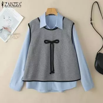 ZANZEA Women Korean Casual Long Sleeve Blouse S