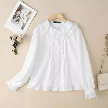 ZANZEA Women Lace Splice Doll Collar Casual Long Sleeve Blouse M белый