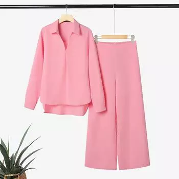 ZANZEA Women Long Sleeve Blouse and Pants Casual Two Piece Suit Sets S розовый