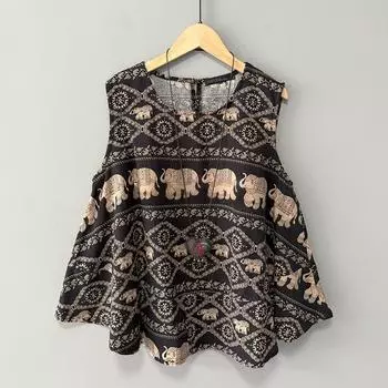 ZANZEA Women Loose Casual Round Neck Sleeveless Print Tank Tops S чёрный