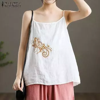 ZANZEA Women Loose Casual Summer Sleeveless Embroidery Camisoles