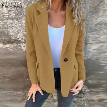 ZANZEA Women Not Stretchable Long Sleeve Casual Blazer Jackets XL чёрный
