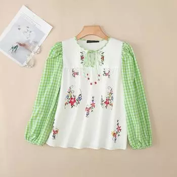 ZANZEA Women Plaid Print Long Sleeve Loose Casual Print Blouse S зелёный