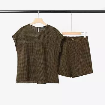 ZANZEA Women Short Sleeve Blouse and Shorts Casual Plaid Print Two Piece Sets 4XL