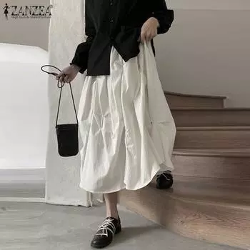 ZANZEA Women Spring Elastic Waist Pleated A-Line Skirts M чёрный