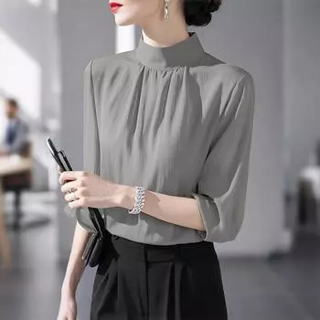 ZANZEA Women Stand Collar Loose Casual Long Sleeve Blouse S