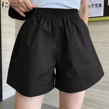 ZANZEA Women Summer Casual Elastic Waist Loose Short Sleeve Pants M чёрный