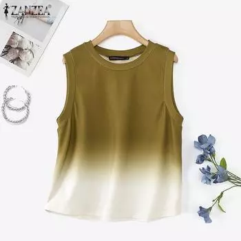 ZANZEA Женские летние повседневные топы без рукавов с градиентным рисунком 4XL чёрный