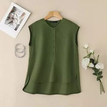ZANZEA Women Summer Casual Round Neck Loose Sleeveless Tank Tops S армия зеленый