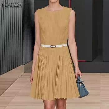 ZANZEA Women Summer Casual Round Neck Sleeveless Tank Dress S белый