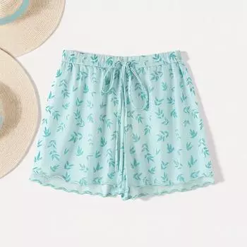 ZANZEA Women Summer Drawstring Elastic Waist Printing Homewear Beach Shorts Mini Pants M зелёный